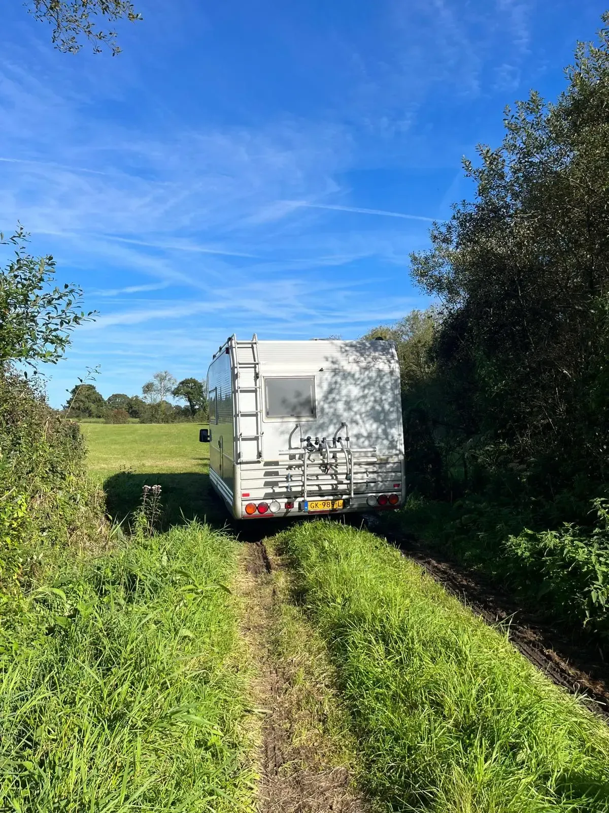 A camper stuck in the fields
