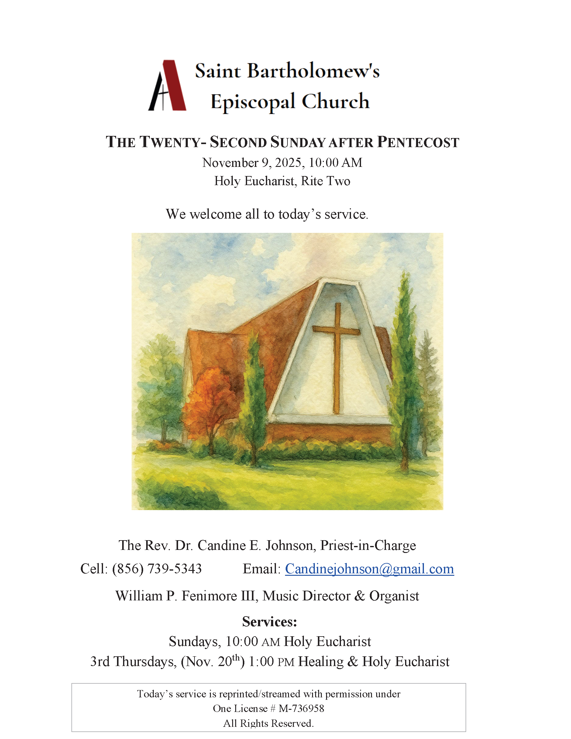 Bulletin the Twenty-second Sunday after Pentecost, November 9, 2025