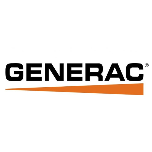 Generac logo: Black text with orange angled line.