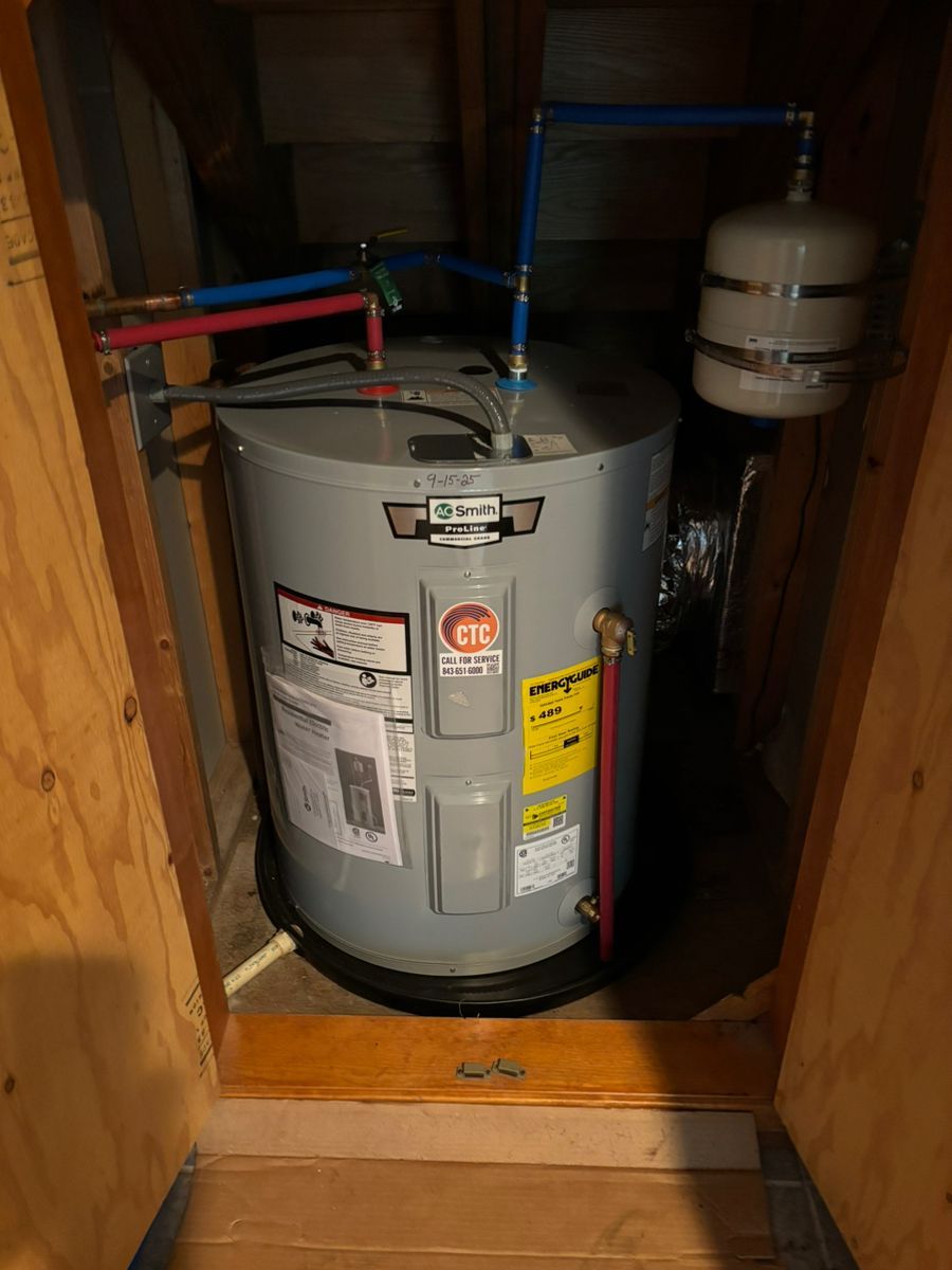 Water heater installed by CTC in an attic