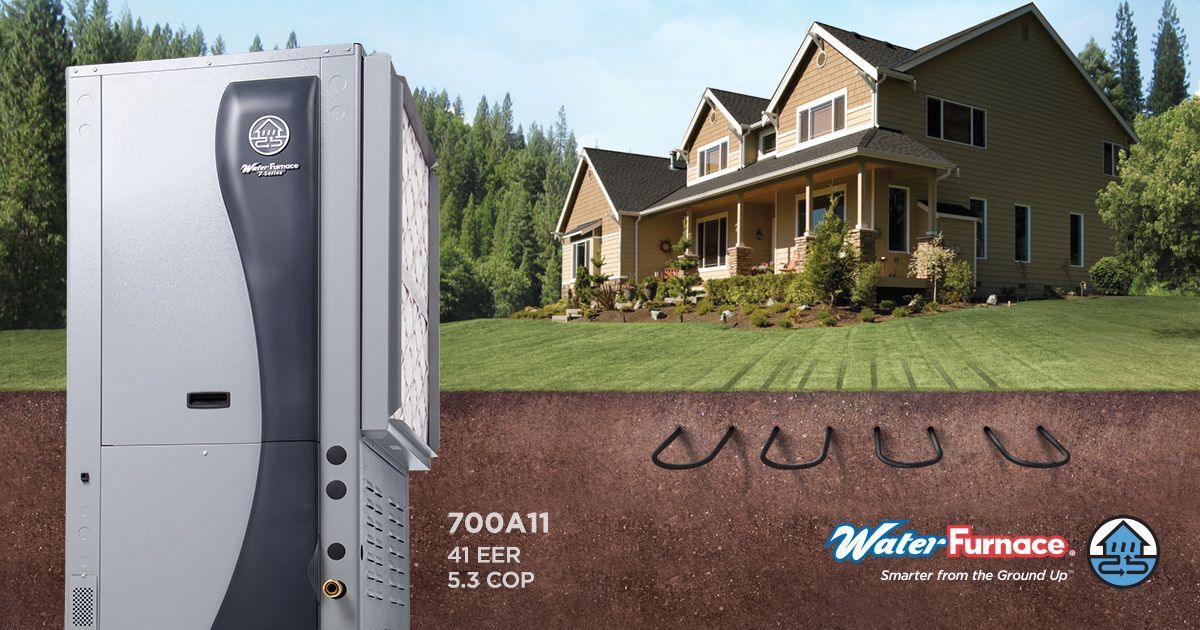 WaterFurnace graphic of a home with loops and geothermal unit