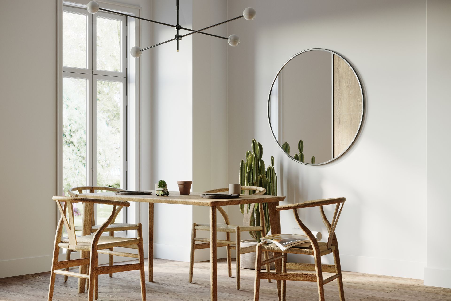 A dining room with a table and chairs and a mirror on the wall - Seagrove, NC - Seagrove Glass Shop