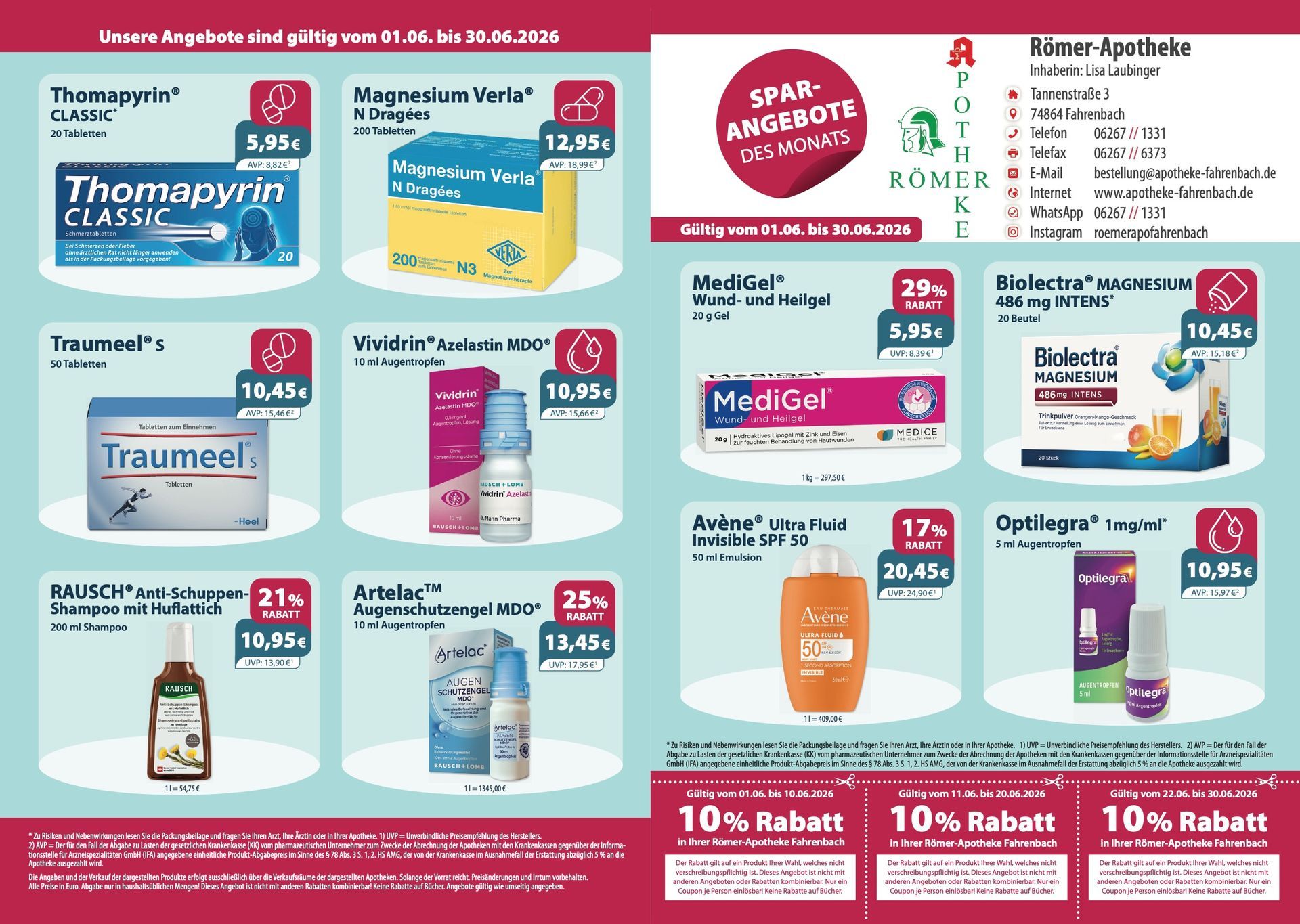 Ein Flyer für eine Apotheke mit der Aufschrift „10 % Rabatt“