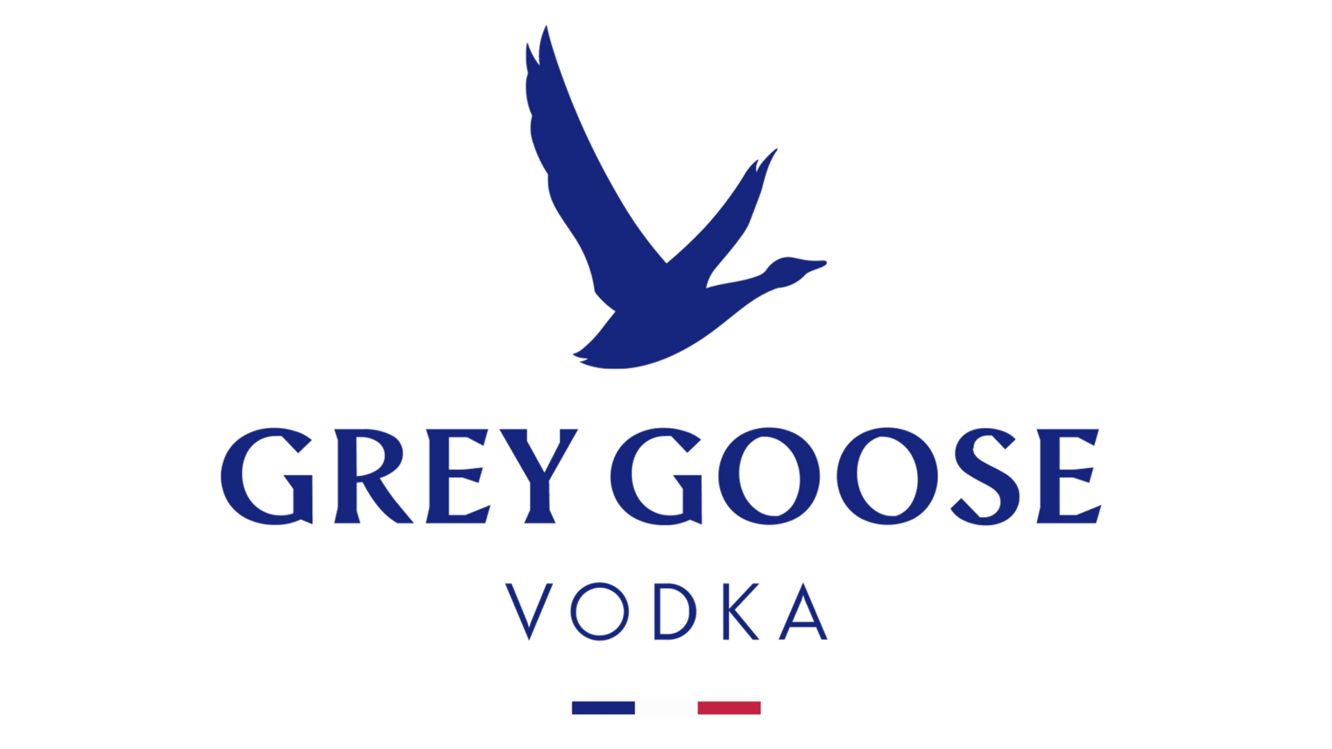 Grey Goose Vodka logo: Blue silhouette of a goose in flight above 