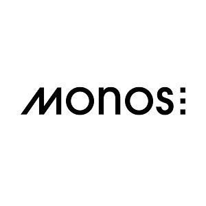 Monos logo: Black text with an angled 
