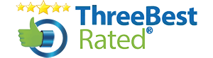"ThreeBestRated" logo: five yellow stars above blue text and a green thumbs-up icon inside a blue circle.