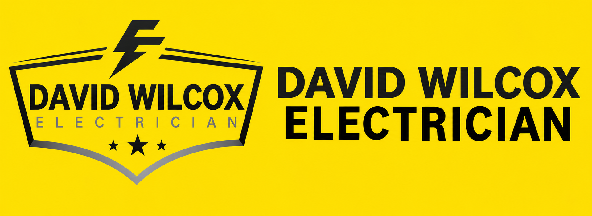 Yellow David Wilcox Electrician logo with black text and lightning bolt icon