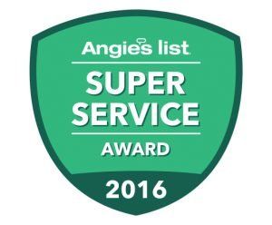 A green shield that says angie 's list super service award 2016