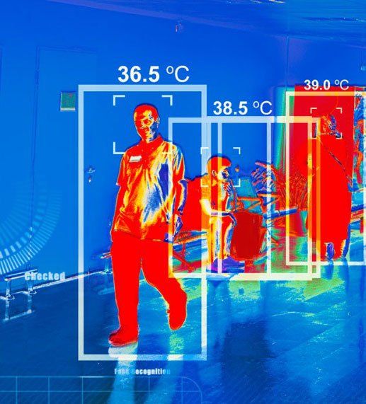 A thermal image of a man walking with 36.5 degrees celsius