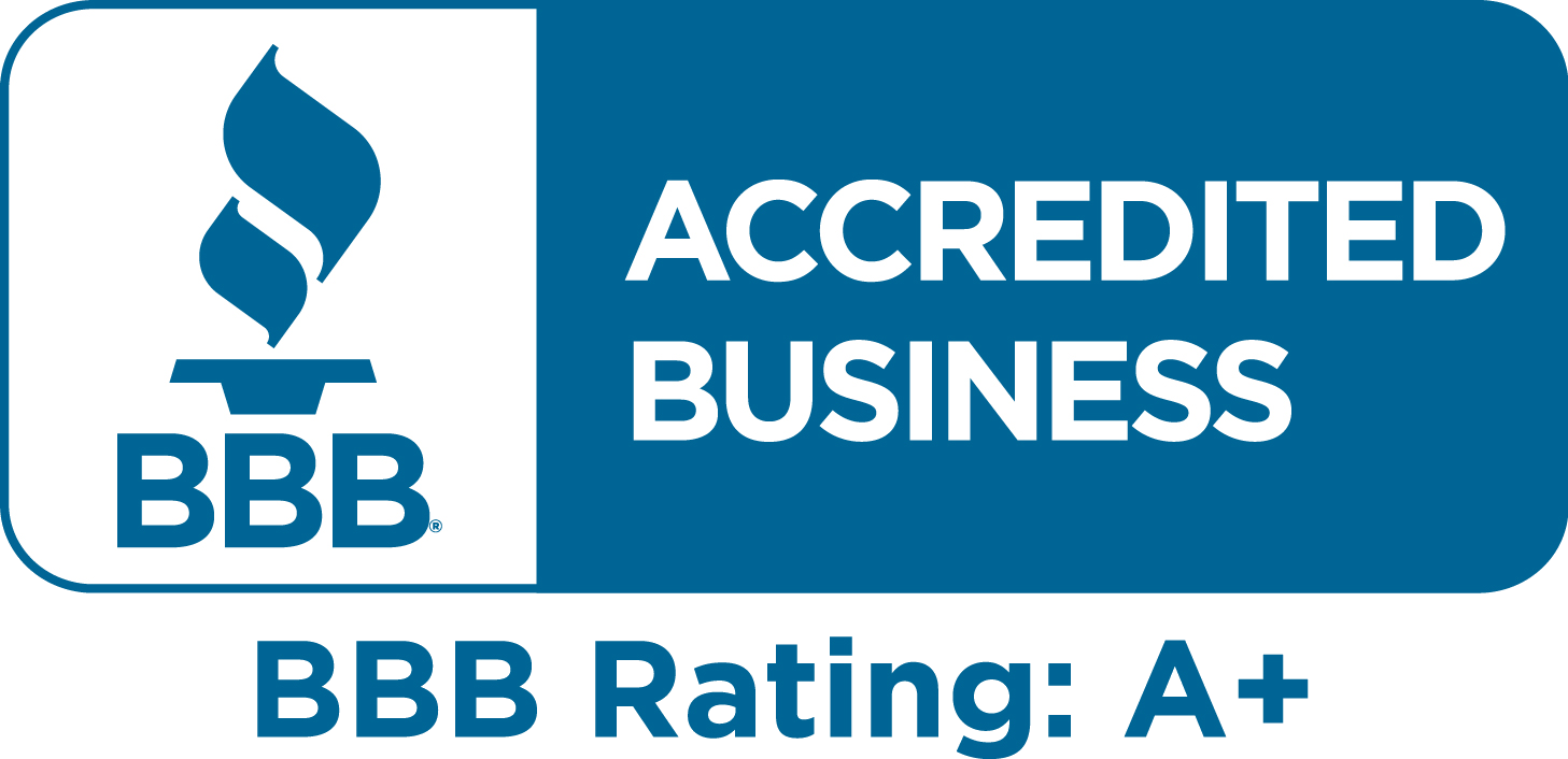 A blue sign that says `` accredited business bbb rating : a + ''