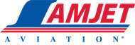AMJET Aviation logo in red and blue.