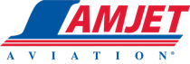 Logo for Amjet Aviation. Blue stylized 
