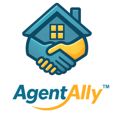 Logo for AgentAlly: a house with clasped hands, teal and gold colors.