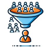 A cartoon illustration of a funnel filled with people.