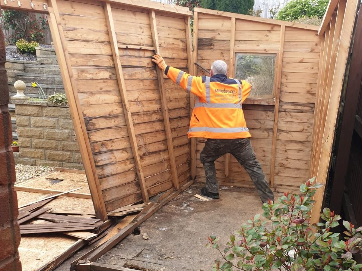 Garden shed being dismantled in Cardiff