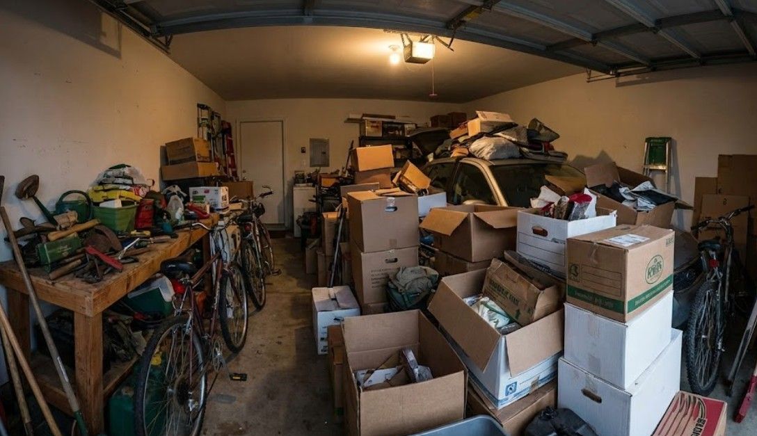 Garage full of rubbish ready to be cleared