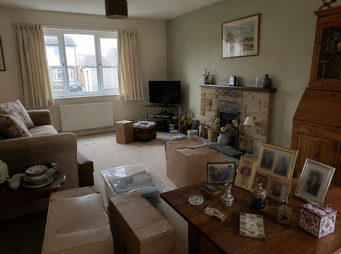 Bereavement clearance in progress in Barry, keepsakes set aside with care