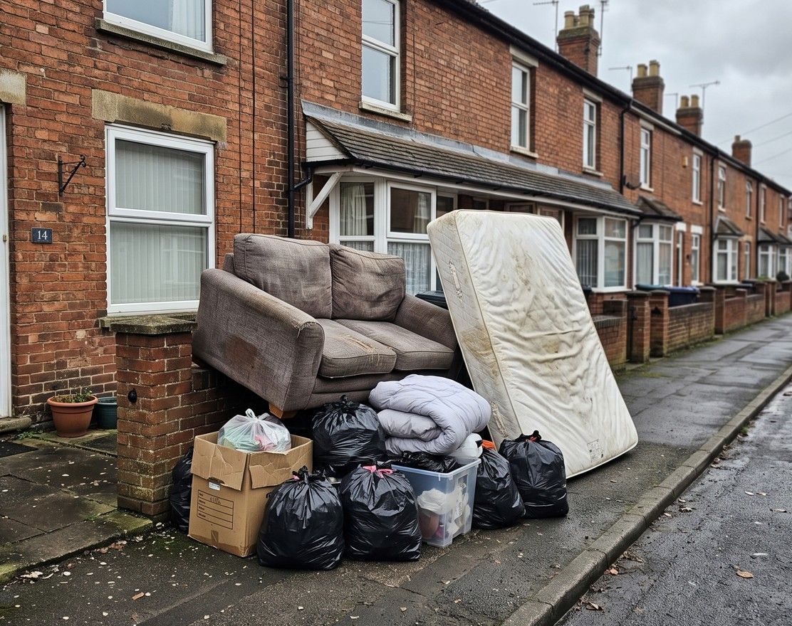 Bulky waste items ready for collection outside a property in Rhiwbina