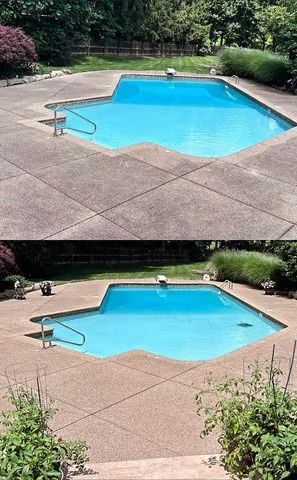A before and after picture of a swimming pool.
