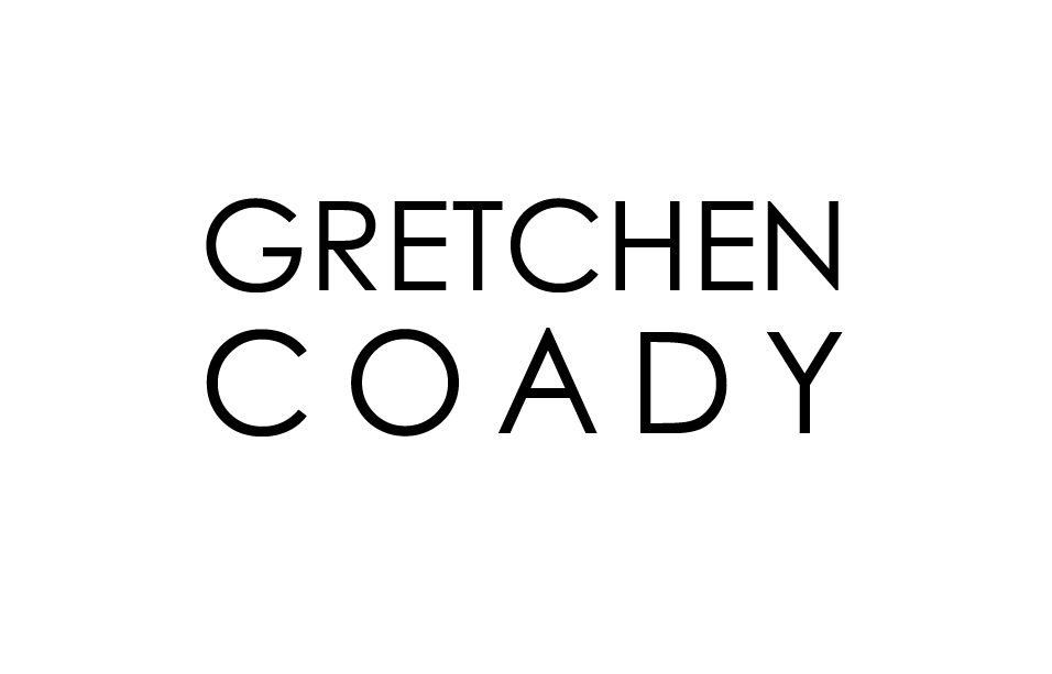 A black and white logo for gretchen coady on a white background.