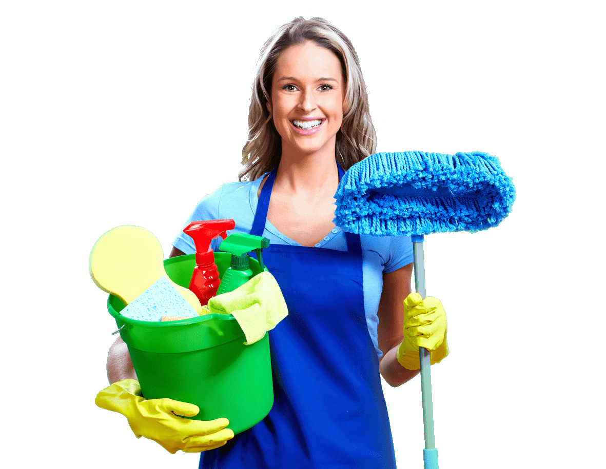woman holding cleaning equipment