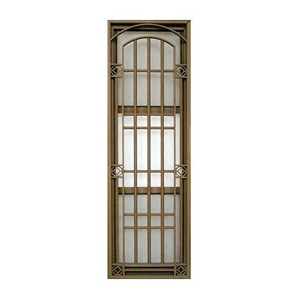 A picture of a window with a metal grill on it.