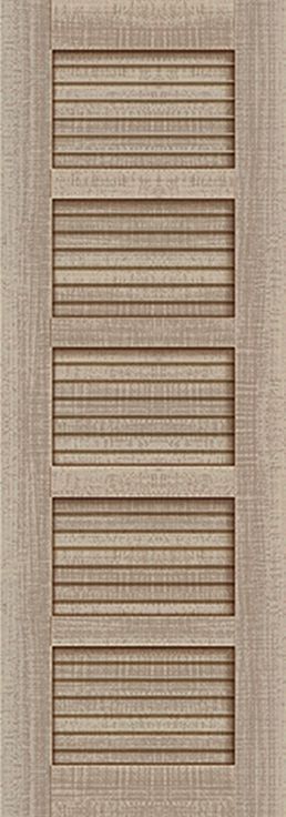 一扇淺棕色木門的特寫，上面有百葉窗