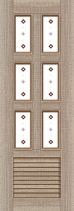 一扇木門的特寫，上面有白色方塊