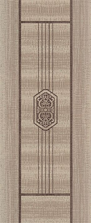 一扇帶有設計的淺棕色木門的特寫