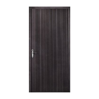 A black door with a handle on a white background.