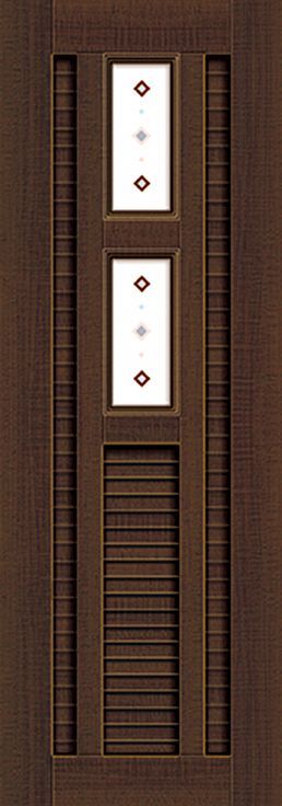 一扇深咖啡色木門的特寫，上面有三個方塊