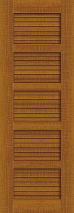 一扇棕色木門的特寫，上面有百葉窗