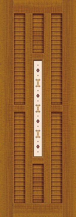 一扇帶有設計的木門的特寫