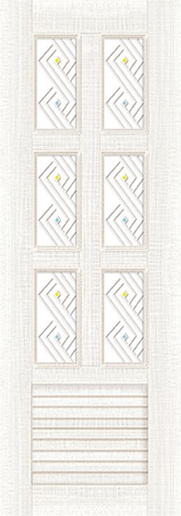 一扇白色的門，上面有幾何圖案