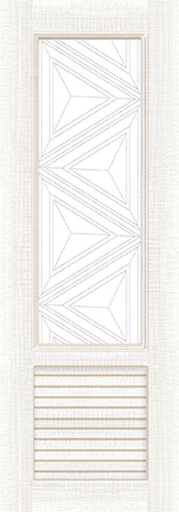 一扇白色的門，上面有幾何圖案