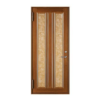 A wooden door with a marble design on it on a white background.