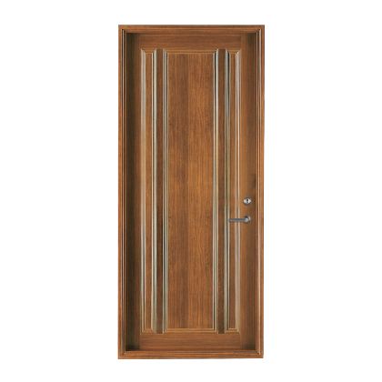 有不銹鋼把手的木門在白色背景上