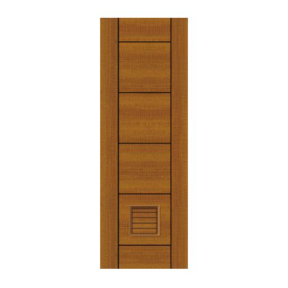 A wooden door with a shutter on it on a white background.
