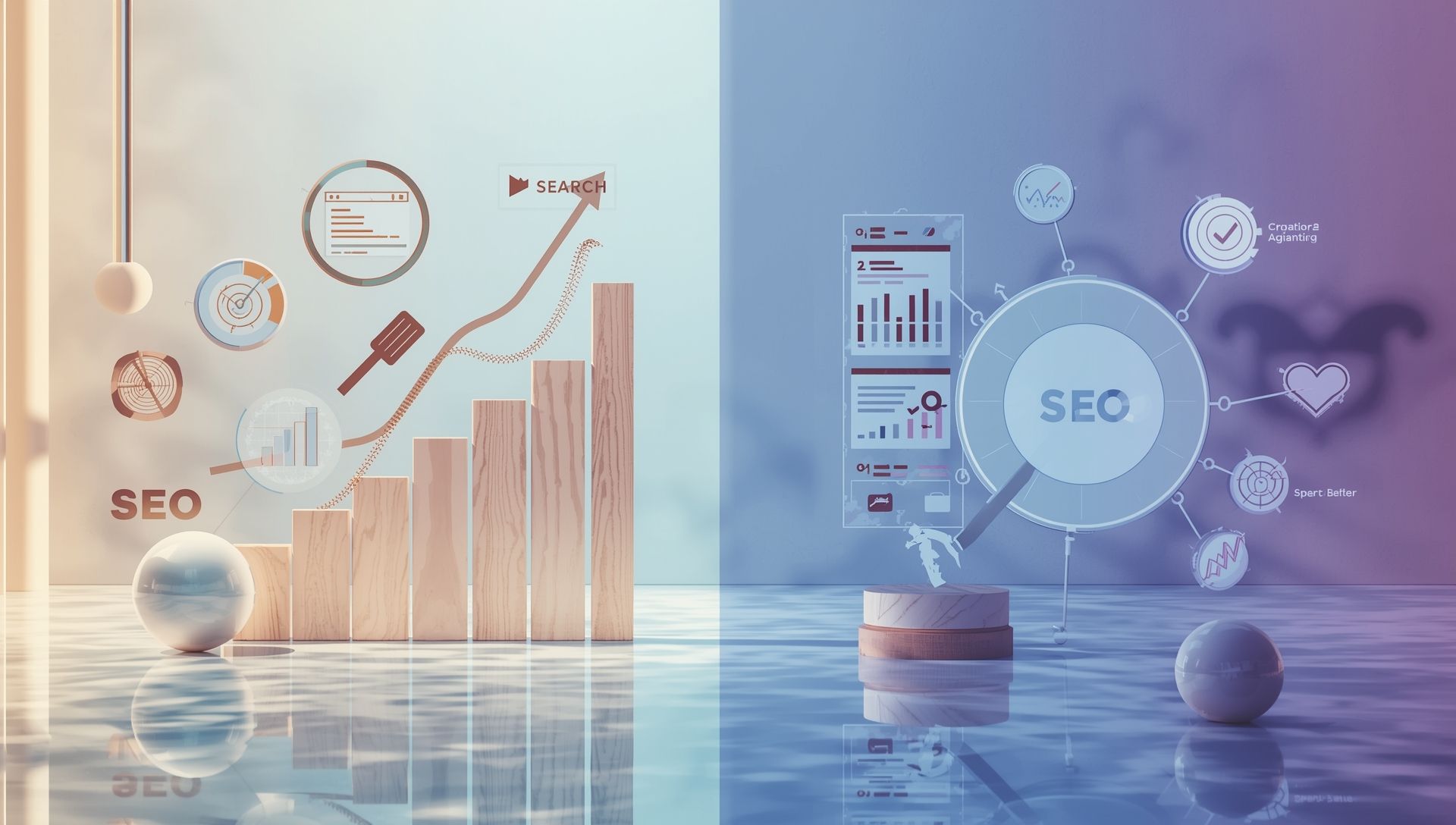 Visual comparison of SEO and paid advertising strategies for wellness businesses