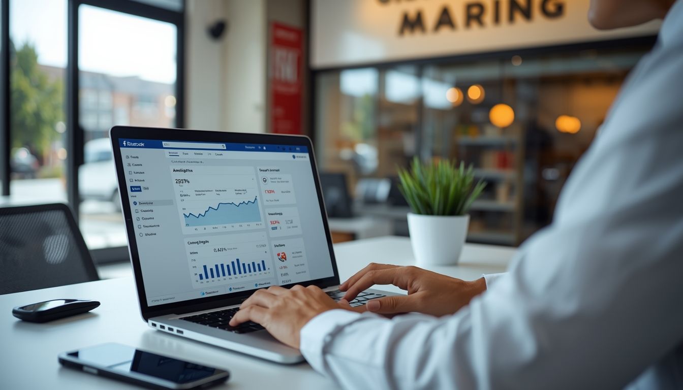 Digital marketing professional managing Facebook ads campaign for a local California business