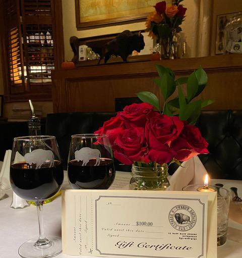 wine, roses and gift certificate