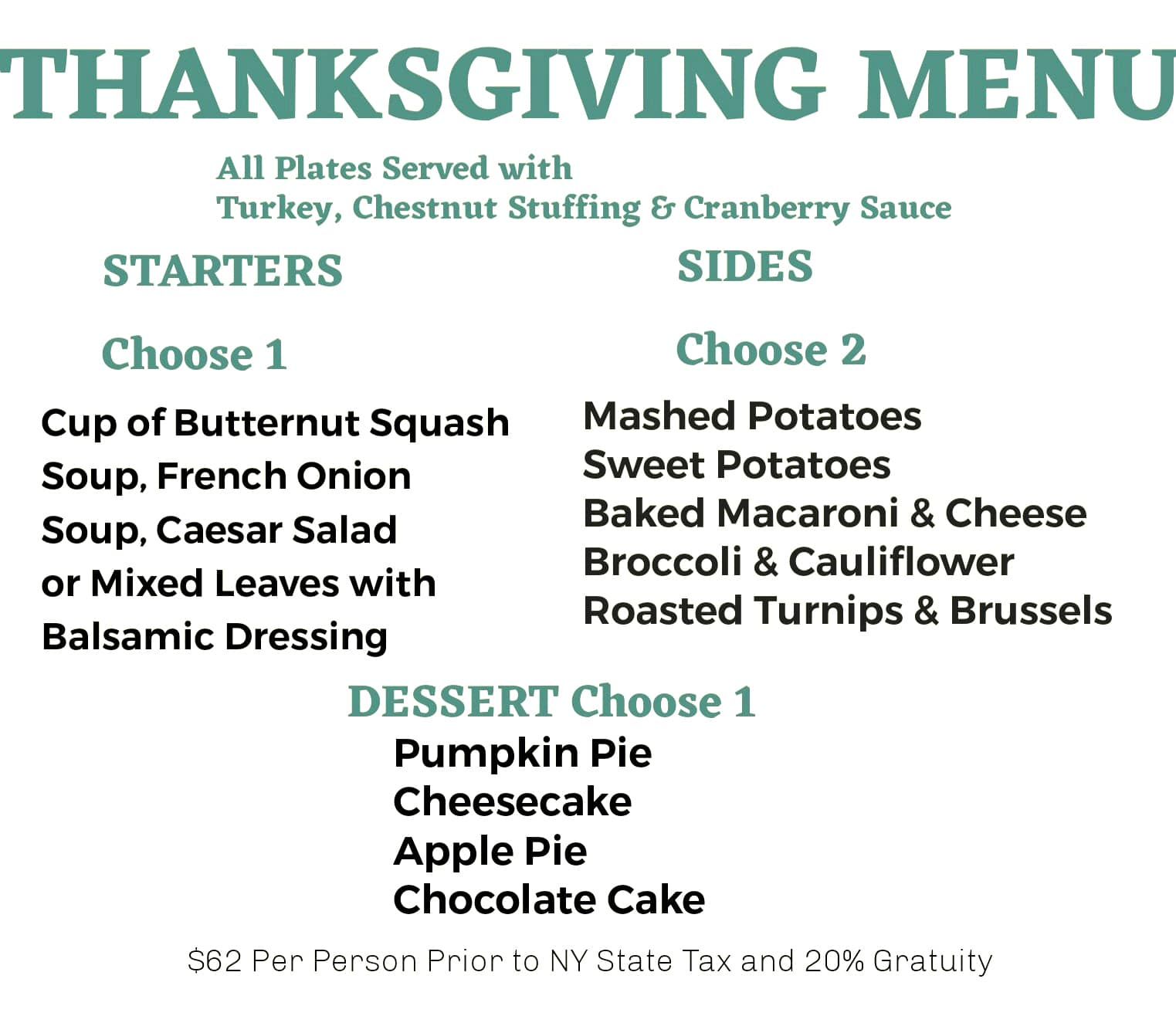 Thanksgiving menu