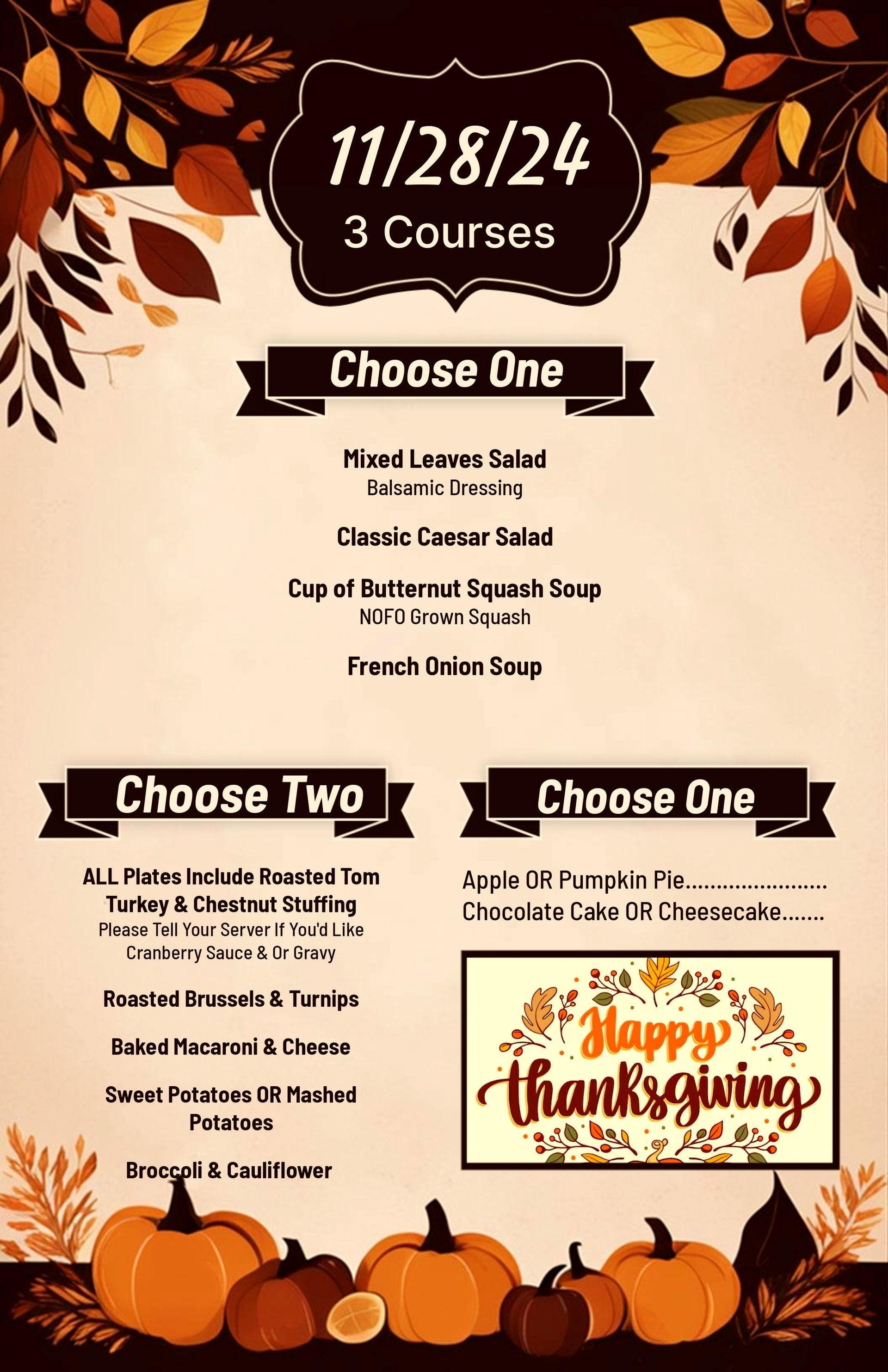 Thanksgiving menu