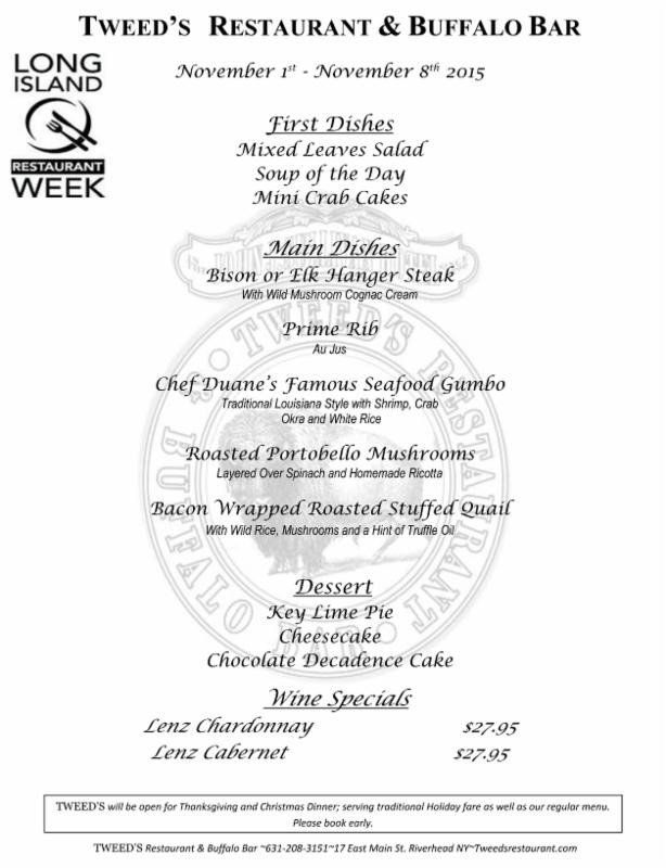 Tweed's restaurant & buffalo bar menu