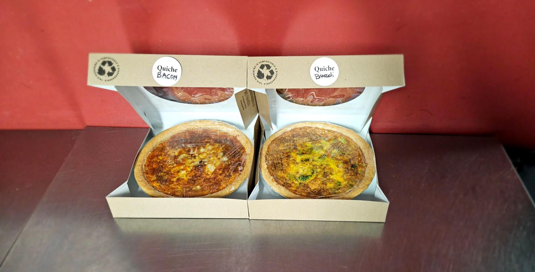 Quiche Image - Golden, flaky crust filled with premium meats, fresh veggies, and aged cheeses. Perfect for breakfast, brunch, or a light meal—crafted with love and Made in Canada!