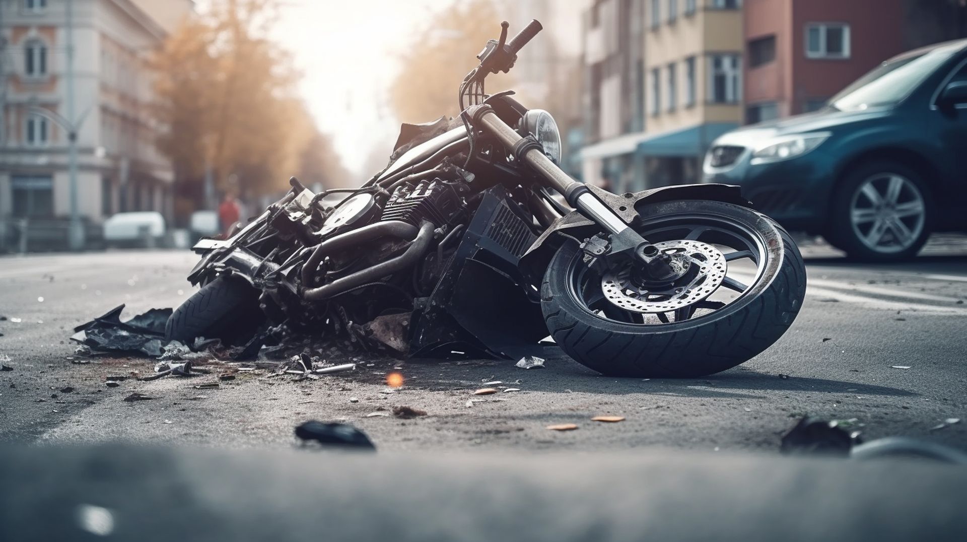 Destroyed Motorcycle after a Road Accident