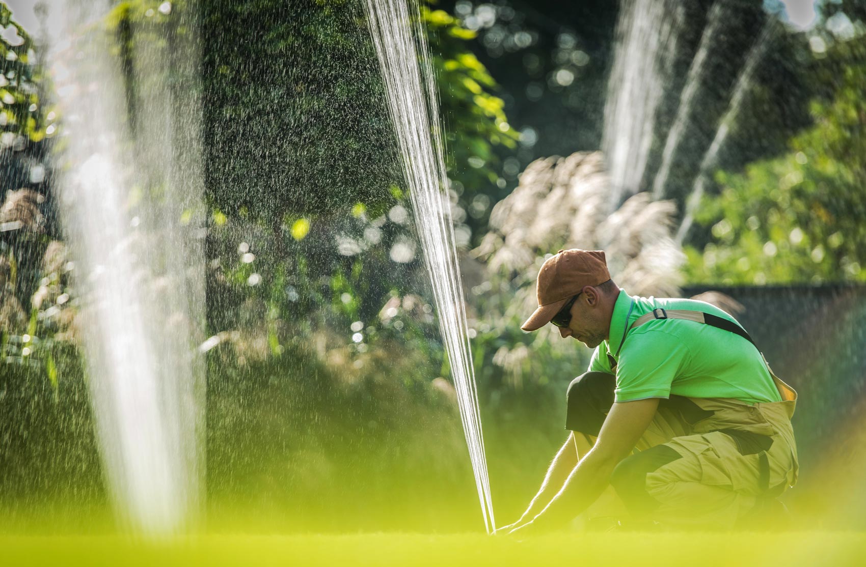 Worker Adjusting Sprinkler — Decatur, IL — Keeping It Green Irrigation