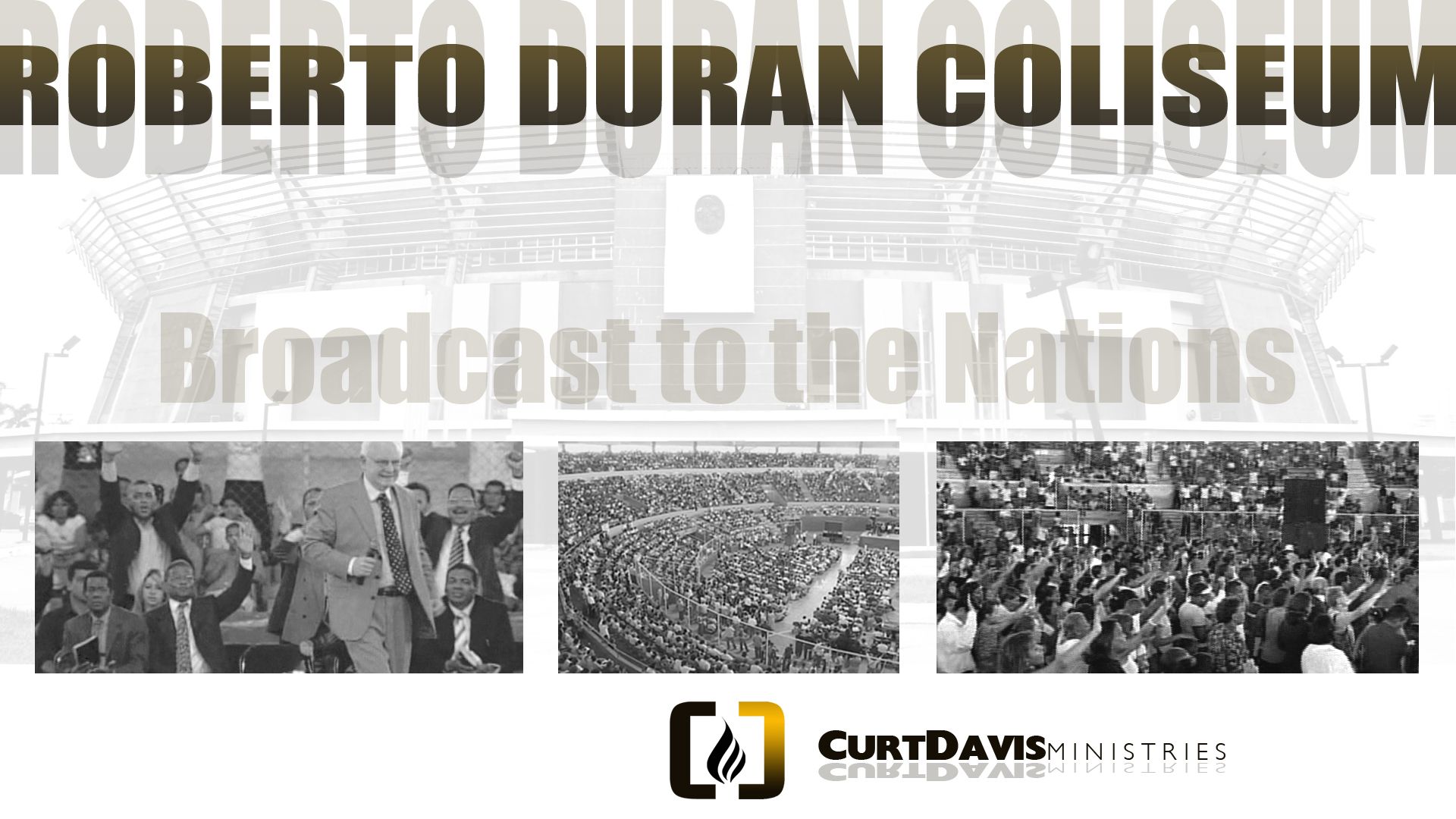 Roberto Duran Coliseum, grayscale images of crowds & speakers, 
