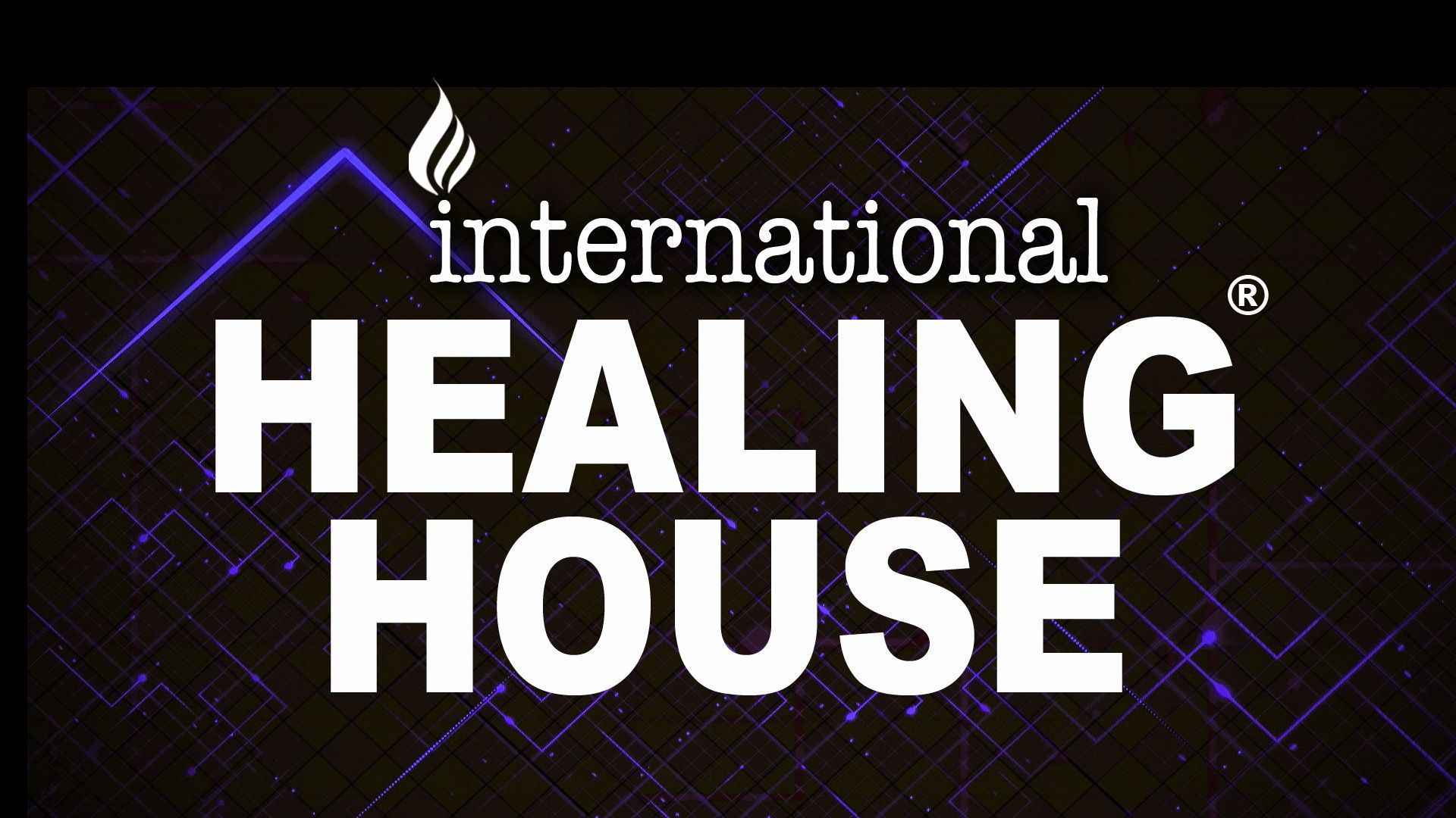 Logo for International Healing House; white text on a dark background.