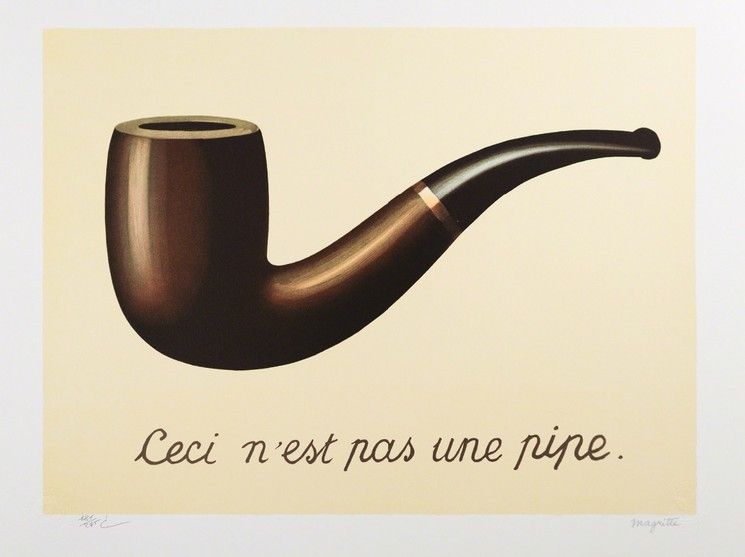 Dipinto di René Magritte “Ceci n’est pas une pipe”, simbolo del rapporto tra parola e realtà.